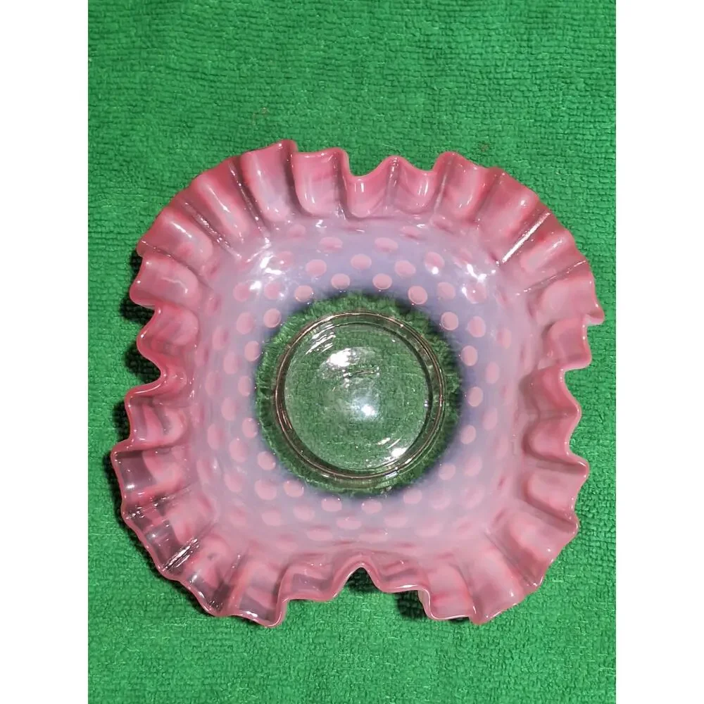 Fenton Pink Opalescent Hobnail Ruffled Bowl Bon Bon Candy Dish 6.5